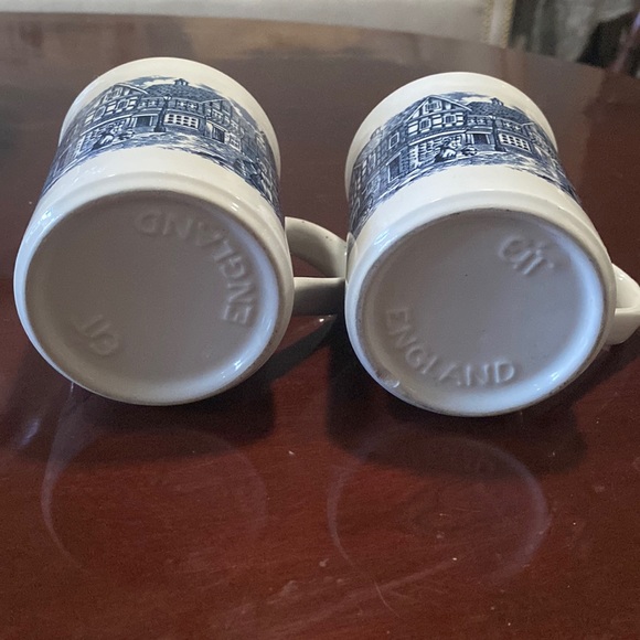 2 coffee tea mug cups EIT made n England blue transfer ware 19th century scenery - Picture 4 of 16